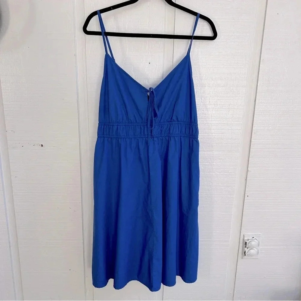 Melrose & Market Blue Spaghetti Strap Keyhole Tie Bust 100% Cotton Sun Dress | M